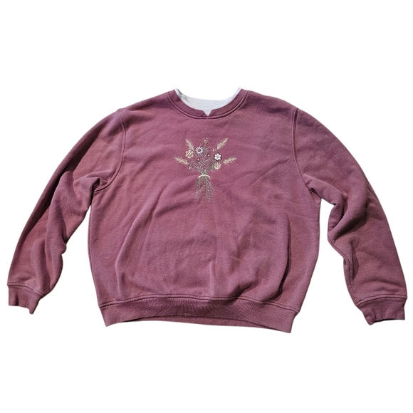 Hasting & Smith Grandma Sweater Floral Embroidered Mauve Sweatshirt XL - Picture 1 of 6